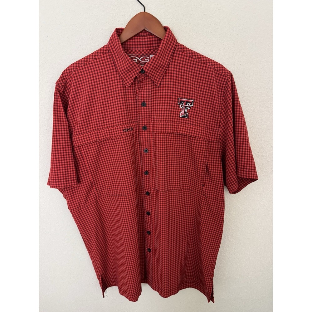 GameGuard Men XL Plaid Performance Short Sleeve Button Up Texas Tech Shirt Logo
